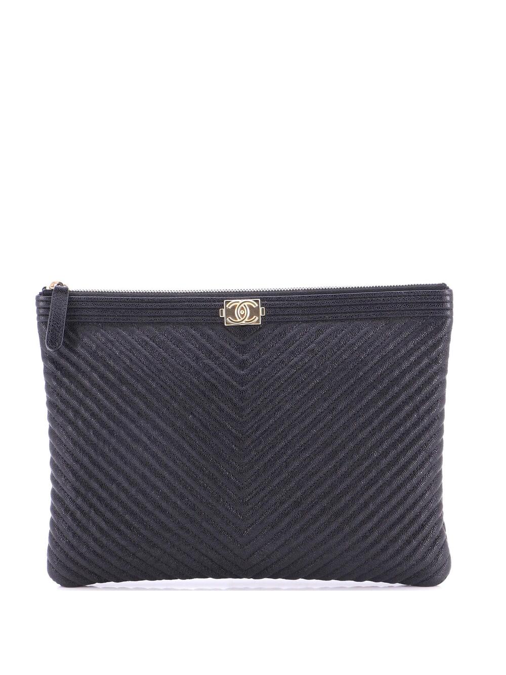 Chanel Boy O Case Clutch Chevron Caviar #278621C14B